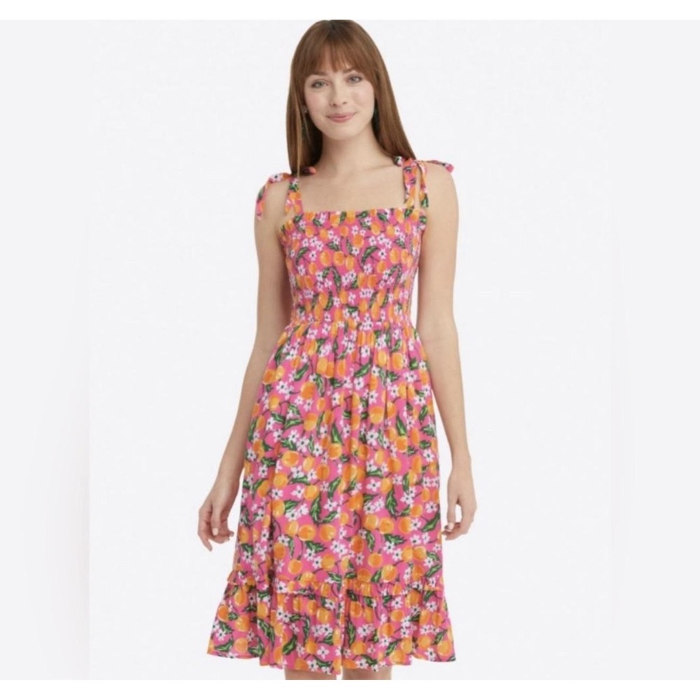 Draper James Dress Womens XXL Pink Fruit Floral Smocked Ruffle Midi Sundress